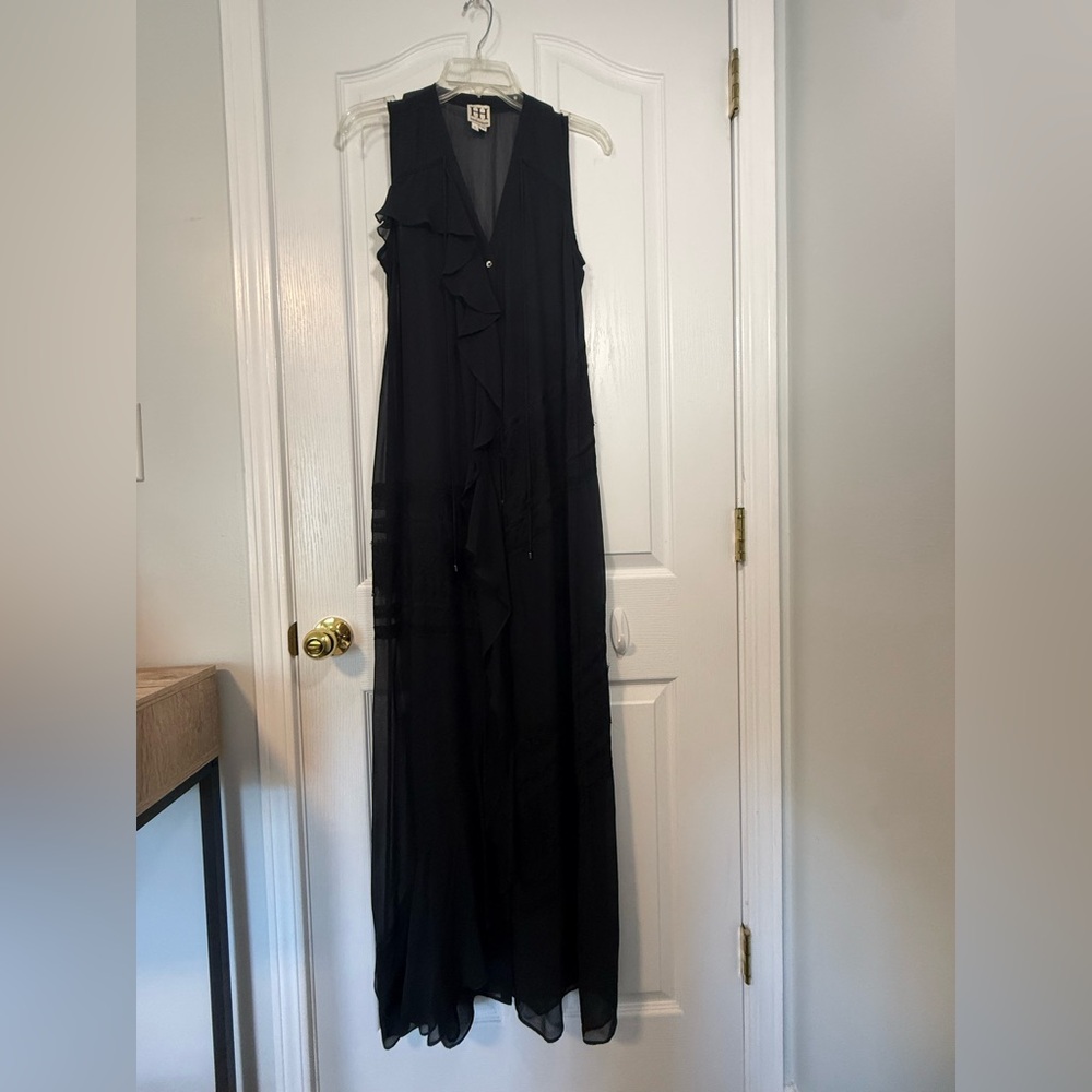 Haute Hippie Black Sleeveless Ruffled Long Sheer Dress Large